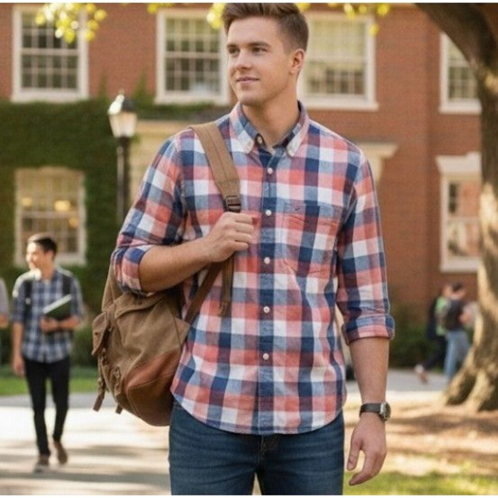 Hollister Size L Shirt Button Down Checked Long Sleeve Cotton California Preppy